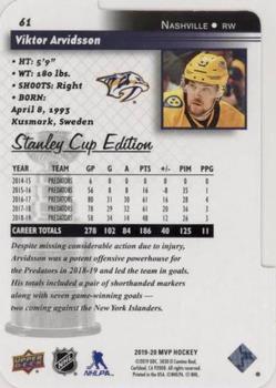 2019-20 Upper Deck MVP - Stanley Cup Edition 20th Anniversary Colors & Contours #61 Viktor Arvidsson Back