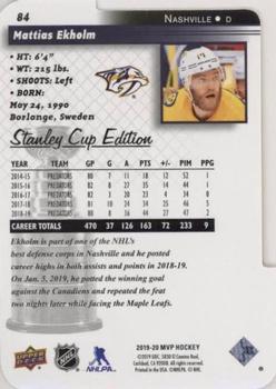 2019-20 Upper Deck MVP - Stanley Cup Edition 20th Anniversary Colors & Contours #84 Mattias Ekholm Back