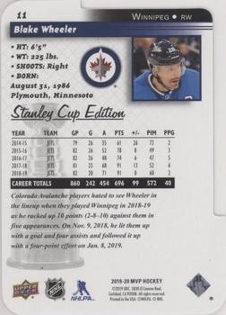 2019-20 Upper Deck MVP - Stanley Cup Edition 20th Anniversary Colors & Contours Purple #11 Blake Wheeler Back