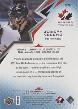 2018 Upper Deck Team Canada Juniors - Blue #39 Joseph Veleno Back