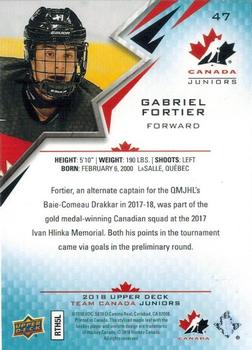 2018 Upper Deck Team Canada Juniors - Blue #47 Gabriel Fortier Back