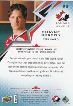2018 Upper Deck Team Canada Juniors - Blue #93 Shayne Corson Back
