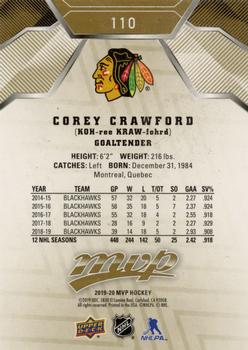 2019-20 Upper Deck MVP - Gold Script #110 Corey Crawford Back