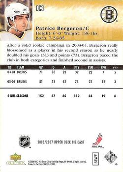 2006-07 Upper Deck Collectibles Diecast Cards #DC3 Patrice Bergeron Back