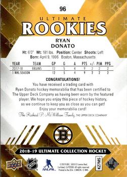 2018-19 Upper Deck Ultimate Collection - Ultimate Rookies Jersey #96 Ryan Donato Back