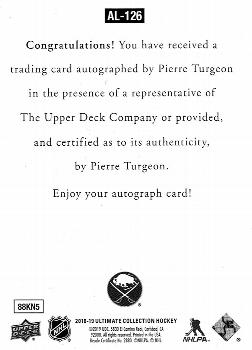 2018-19 Upper Deck Ultimate Collection - 1997 Ultimate Legends Signatures #AL-126 Pierre Turgeon Back