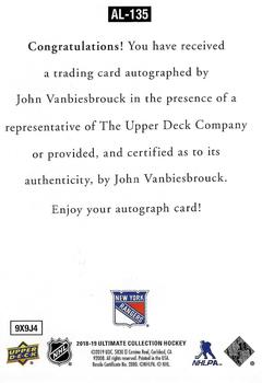 2018-19 Upper Deck Ultimate Collection - 1997 Ultimate Legends Signatures #AL-135 John Vanbiesbrouck Back