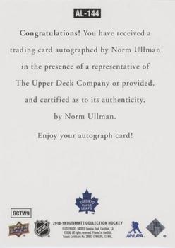 2018-19 Upper Deck Ultimate Collection - 1997 Ultimate Legends Signatures #AL-144 Norm Ullman Back
