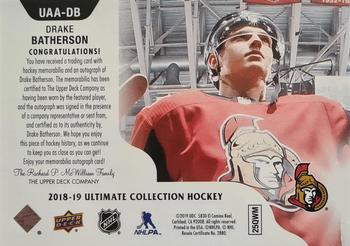 2018-19 Upper Deck Ultimate Collection - Ultimate Access Copper Patch Autograph #UAA-DB Drake Batherson Back