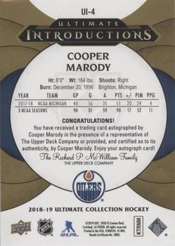 2018-19 Upper Deck Ultimate Collection - Ultimate Introductions Autographs #UI-4 Cooper Marody Back