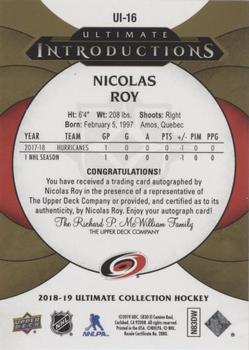 2018-19 Upper Deck Ultimate Collection - Ultimate Introductions Autographs #UI-16 Nicolas Roy Back