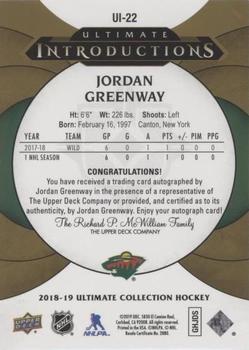 2018-19 Upper Deck Ultimate Collection - Ultimate Introductions Autographs #UI-22 Jordan Greenway Back