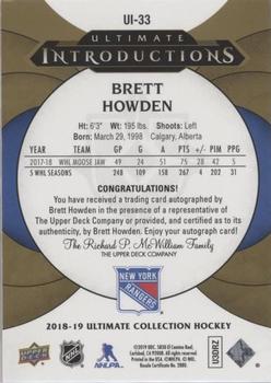 2018-19 Upper Deck Ultimate Collection - Ultimate Introductions Autographs #UI-33 Brett Howden Back