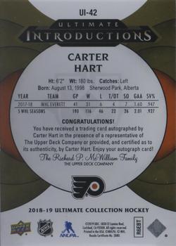 2018-19 Upper Deck Ultimate Collection - Ultimate Introductions Autographs #UI-42 Carter Hart Back