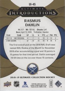 2018-19 Upper Deck Ultimate Collection - Ultimate Introductions Autographs #UI-45 Rasmus Dahlin Back
