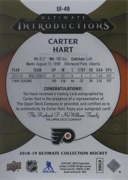 2018-19 Upper Deck Ultimate Collection - Ultimate Introductions Autographs #UI-49 Carter Hart Back