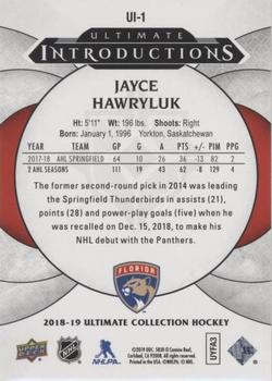 2018-19 Upper Deck Ultimate Collection - Ultimate Introductions #UI-1 Jayce Hawryluk Back