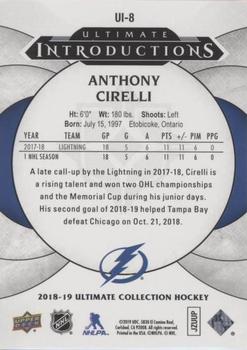 2018-19 Upper Deck Ultimate Collection - Ultimate Introductions #UI-8 Anthony Cirelli Back