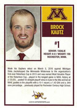 2018-19 Minnesota Golden Gophers (NCAA) #NNO Brock Kautz Back