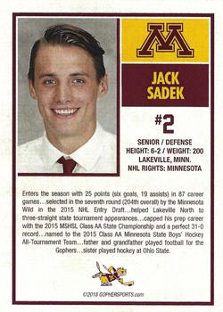 2018-19 Minnesota Golden Gophers (NCAA) #NNO Jack Sadek Back