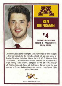 2018-19 Minnesota Golden Gophers (NCAA) #NNO Ben Brinkman Back