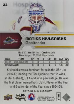 2017-18 Upper Deck AHL - Rainbow Foil #22 Matiss Kivlenieks Back