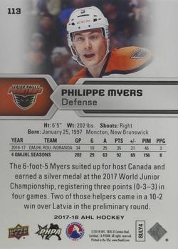 2017-18 Upper Deck AHL - Rainbow Foil #113 Philippe Myers Back