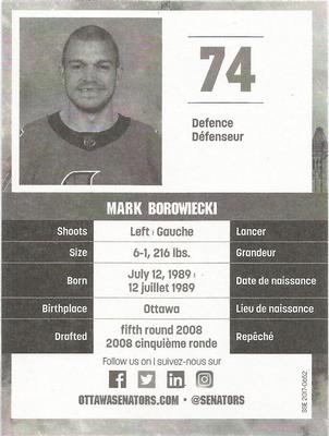 2017-18 Ottawa Senators Fan Pack #NNO Mark Borowiecki Back