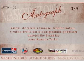 2014 OFS Plus Masked Stories - Autograph-Rainbow #22 Roman Turek Back