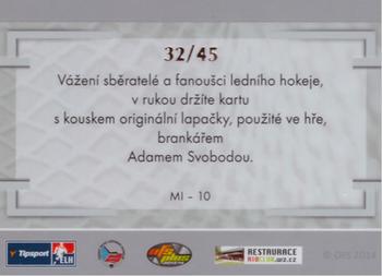 2014 OFS Plus Masked Stories - Game Used Memorabilia #MI-10 Adam Svoboda Back