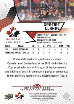 2019 Upper Deck Team Canada Juniors #1 Graeme Clarke Back