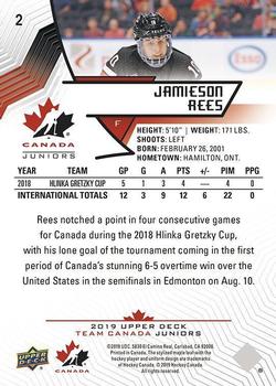 2019 Upper Deck Team Canada Juniors #2 Jamieson Rees Back