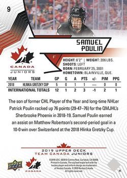 2019 Upper Deck Team Canada Juniors #9 Samuel Poulin Back