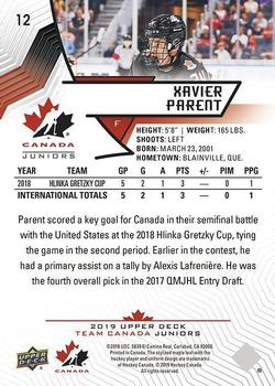 2019 Upper Deck Team Canada Juniors #12 Xavier Parent Back