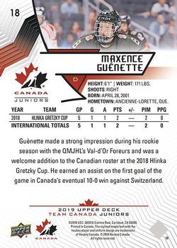 2019 Upper Deck Team Canada Juniors #18 Maxence Guenette Back