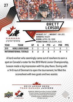 2019 Upper Deck Team Canada Juniors #27 Brett Leason Back