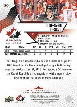 2019 Upper Deck Team Canada Juniors #30 Morgan Frost Back