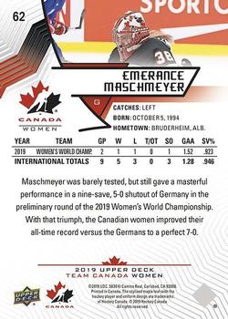 2019 Upper Deck Team Canada Juniors #62 Emerance Maschmeyer Back