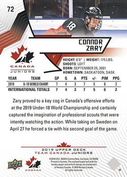 2019 Upper Deck Team Canada Juniors #72 Connor Zary Back