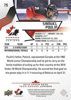 2019 Upper Deck Team Canada Juniors #75 Samuel Poulin Back