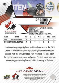 2019 Upper Deck Team Canada Juniors #82 Daemon Hunt Back