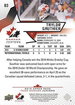 2019 Upper Deck Team Canada Juniors #83 Taylor Gauthier Back