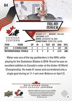 2019 Upper Deck Team Canada Juniors #84 Nolan Maier Back