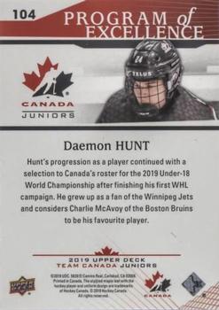 2019 Upper Deck Team Canada Juniors #104 Daemon Hunt Back