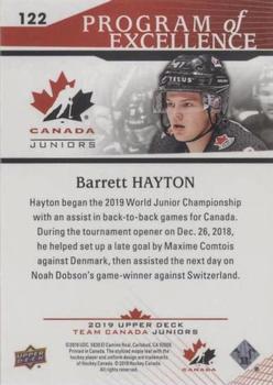 2019 Upper Deck Team Canada Juniors #122 Barrett Hayton Back