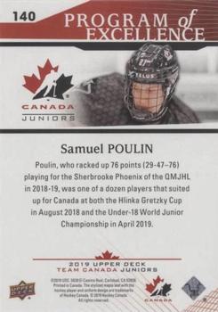 2019 Upper Deck Team Canada Juniors #140 Samuel Poulin Back