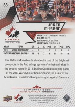 2019 Upper Deck Team Canada Juniors - Exclusives #33 Jared McIsaac Back