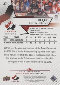 2019 Upper Deck Team Canada Juniors - Exclusives #37 Alexis Lafreniere Back