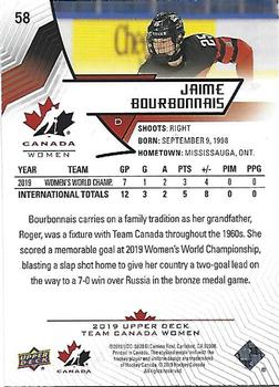 2019 Upper Deck Team Canada Juniors - Exclusives #58 Jaime Bourbonnais Back