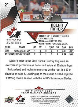 2019 Upper Deck Team Canada Juniors - High Gloss #21 Nolan Maier Back